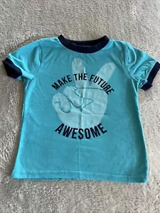 Okie Dokie Boys Blue Peace Fingers Future Awesome Short Sleeve Shirt 4T - Picture 1 of 6