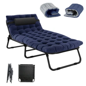 Folding Outdoor Chaise Lounge Chair Reclining Patio Chairs Sleeping Military Cot - Picture 1 of 23