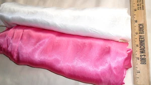 2 Satiny Fabrics One Pink 1 y 31" length x 40"w & One White 39" length x 43" w - Picture 1 of 6