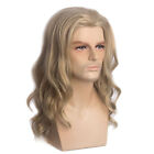 Men Long Curly Wave Wigs Male Cosplay Hair Ombre Ash Blonde Costume Toupee w/Cap