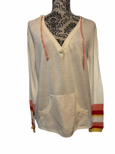 OFF WHITE Felpa con cappuccio maglione PRODOTTI FRESCHI taglia Large manica avorio a righe leggera