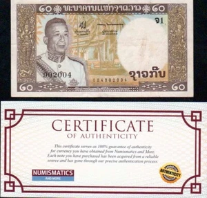 Laos 20 Kip 1963 CIRC USED banknote Uncertified USA seller COA KM-11a Sign 5 - Picture 1 of 2