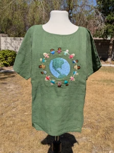 Green Vintage 1990s Guatemalan Children Around the World Pullover Shirt Top NOS - Picture 1 of 6
