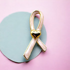 Pink Ribbon Gold Tone Heart Hat Lapel Pin Tie Tack Brooch Breast Cancer