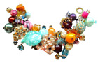 Chunky Turquoise Pink Purple Gold Charm Bracelet Reworked Vintage Earrings Beads