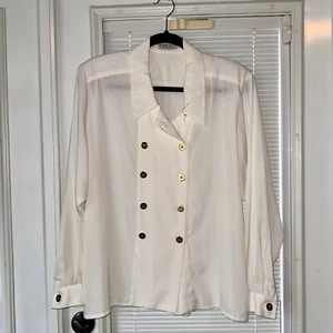 Jaeger Cream Blouse 97cm 38" M L Gold Buttons Double Breasted Vtg 90s Dynasty - Picture 1 of 10