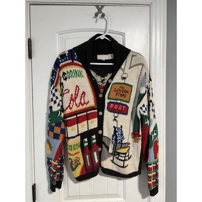 Cárdigan tejido a mano The Eagles Eye Sweater Cola 1990 de colección talla M Foto 1 de 3