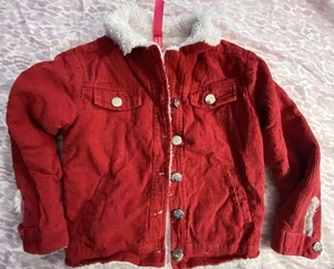 Pink Latte Sherpa Burnt Red Corduroy Unisex Feece Lined Jacket Coat - Size 5/6 - Picture 1 of 3