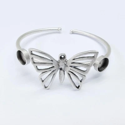 Pulsera Bisel Mariposa Ajustable Plata Ajustes Latón Puño En Blanco 8mm G37572 Foto 1 de 4