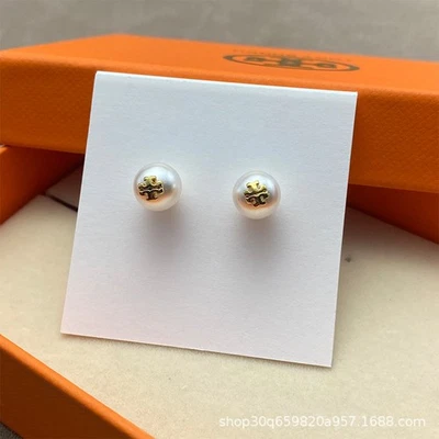 LO ÚLTIMO Auténticos Pendientes Tory Burch Perla Circón Blanco Brillante Foto 1 de 4
