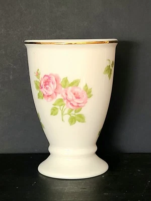 Martha Stewart Pink Rose Bathroom Tumbler Cup Mini Vase Gold Trim Cottage Core  - Image 1 of 4