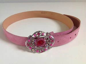 CINTURA ROSA IN VERA PELLE CON LA FIBIA DECORATA BRILLANTINI 103CM LEATHER BELT - Picture 1 of 3