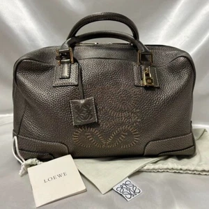 LOEWE Amazona 36 Bronze Embroidered Logo Anagram Mini Boston Bag Used JAPAN - Bild 1 von 14