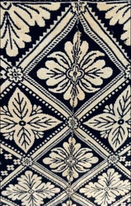 Antique Dark Blue Cream / White Wool Woven Coverlet Reversible - Picture 1 of 12