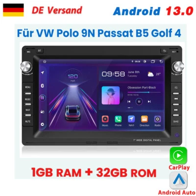 7" Android13 Autoradio GPS Navi BT WiFi Carplay Für VW Polo 9N Passat B5 Golf IV - Bild 1 von 4