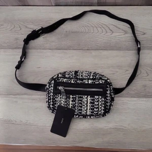 ZARA Negro Blanco NUEVO Tweed Multi Bolsillo Cinturón Bolso Moda - Imagen 1 de 13