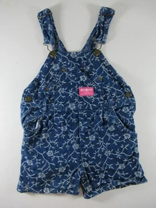 Vintage Oshkosh B'Gosh Shorts Overalls 4T Blue Floral Denim Bib Shortalls - Picture 1 of 5