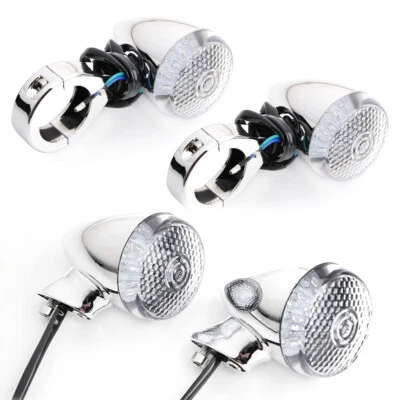 4x Abrazadera de horquilla delantera trasera motocicleta 39 mm luz de señal de giro LED delantera para Harley Foto 1 de 4