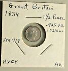 1834  Great Britain 1-1/2 Pence Km# 719