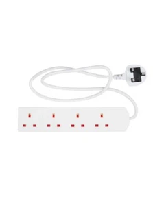 4 Way Mains Extension Lead Gang Socket Power 1M Metre Cable 13A Amps White - Picture 1 of 5