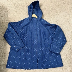 LL Bean H2Off Rain Jacket Womens 3X Sapphire Blue White Polka Dots Brand New! - Picture 1 of 10