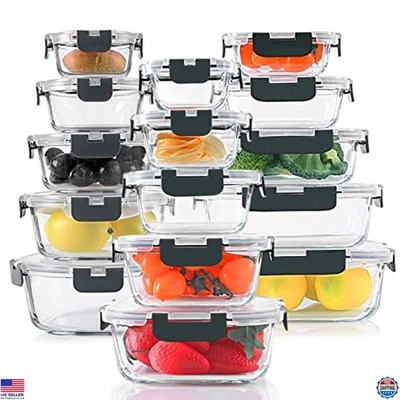 30 Glass Food Storage Containers Set with Airtight Snap Locking Lids, Gray - Image 1 of 4