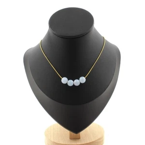 Collar 4 Cuentas Calcedonia Azul 8Mm. Cadena Acero Dorado Inoxidable Collar - Imagen 1 de 6