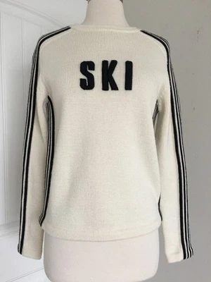 SUÉTER PULÔVER PESO PESADO MARFIM GRÁFICO ESQUI RETRÔ TORY BURCH TAMANHO P - Imagem 1 de 4