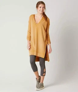 Free People "Queen of Hearts" Hooded Tunic Sweatshirt Size XS Gold - Picture 1 of 13
