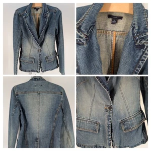 Gap Vintage Y2K Spring 2002 Faded StoneWash Bustier Trucker Denim Jacket Blazer - Picture 1 of 7
