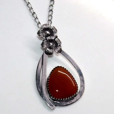 Collar Flor Cornalina Chapado en Plata 925 Más Hermoso 20" JW Foto 1 de 3