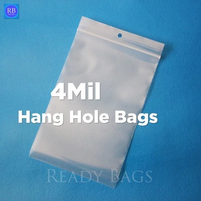 4Mil Hang Hole Zip Seal Baggie Display Poly Plastic Reclosable Lock Jewelry Bags - Image 1 of 4
