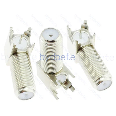 F-Type Jack Female Thru Hole Right Angle PCB Mount Long RF Connector 75ohm Coax - Image 1 of 4