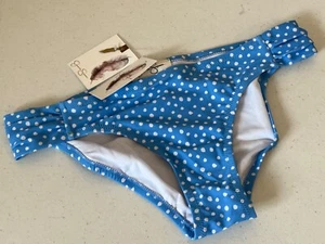 New Jessica Simpson Side Ruched Hipster Bikini Bottom Polka Dot Eyeshadow Size S - Picture 1 of 3