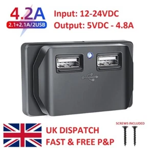 Dual USB Fast Cabin Caravan Car Charger Socket Adapter Power Outlet 12V 24V 4.2A - Picture 1 of 1