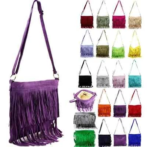 Ladies Women's Leather Tassel Fringe Layers Crossbody Shoulder Bag Party Handbag - Picture 1 of 62