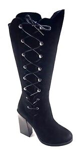 Sbicca Vintage Collection Dante Suede Leather Black Thick Heel Mid Calf Boots