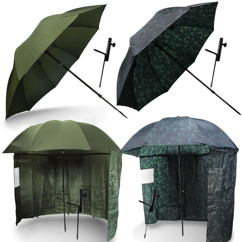 FISHING BROLLY UMBRELLA SHELTER WITH TILT ACTION GREEN CAMO CARP FISHING - Image 1 of 1