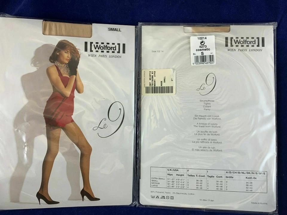 New Wolford Tights Pantyhose LE 9 10214 in Black or Caramel S Small White Pkg - Изображение 1 из 1
