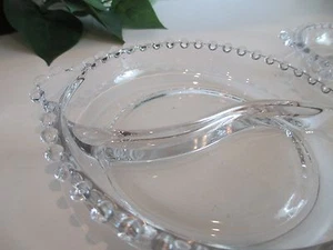 Candlewick Two-Section clear Glass Bowl TAB HANDLES Beaded Border - Picture 1 of 5