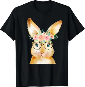 Cute Bunny Leopard Sunglasses Flowers Girls Women Easter Day T-Shirt Hoodie - Picture 1 of 16