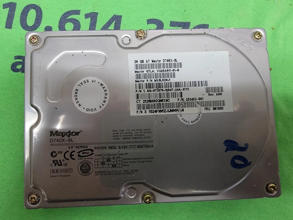 MAXTOR D740X-6L 20GB INTERNAL IDE HARD DRIVE P/N: MX6L020J1 - Image 1 of 1