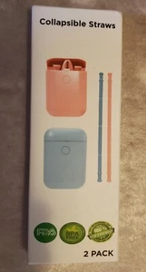 Easyworld Collapsible Silicone Straws 2 Pack With Case And Cleaner - Picture 1 of 5