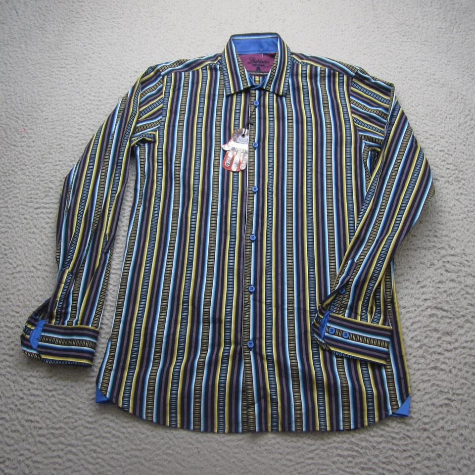 Camisa Luchiano Visconti Hombres 16 Azul Rayas Abotonada Informal Disco Vestido Foto 1 de 4