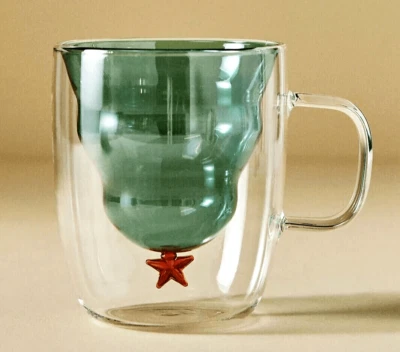 Taza de árbol de Navidad de vidrio Anthropologie única soplada por la boca NUEVO Foto 1 de 2