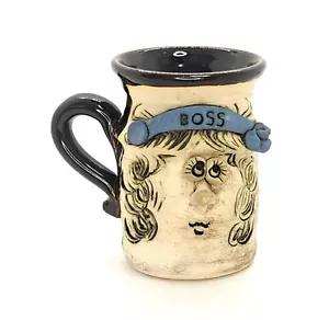 Bradford Pottery MUG Boss Lady Character Cup Stoneware Funny Ugly Face Signed 3D - Picture 1 of 5