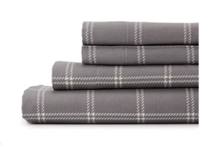 New Cuddl Duds Full size microfiber soft & cozy 4 piece sheet set Gray Plaid - Picture 1 of 2