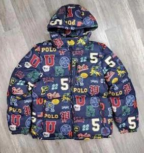 Polo Ralph Lauren Varsity Print Down Hooded Jacket Coat Boy's Size XL 18-20 NEW - Picture 1 of 8