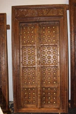 Antique Doors RUSTIC Architecture Blooming Lotus Carved Teak Door INDIA EARTHING