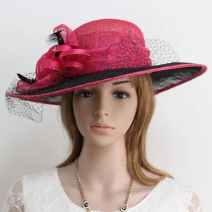 Neu Damenhut Kirche Derby Hochzeit Sinamay Kleid rot 266 fuchsia - Bild 1 von 5